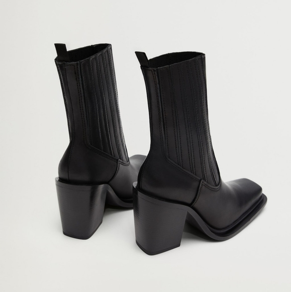 MANGO Black Leather Ankle Boots 8/8.5 - Picture 2 of 6
